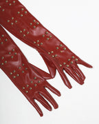 Burgundy Faux Leather Gloves